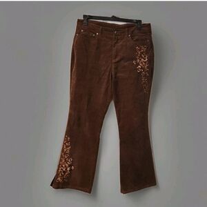 Back in the Saddle Women's Size 14  Embroidered Western Brown Corduroy Jeans Y2K